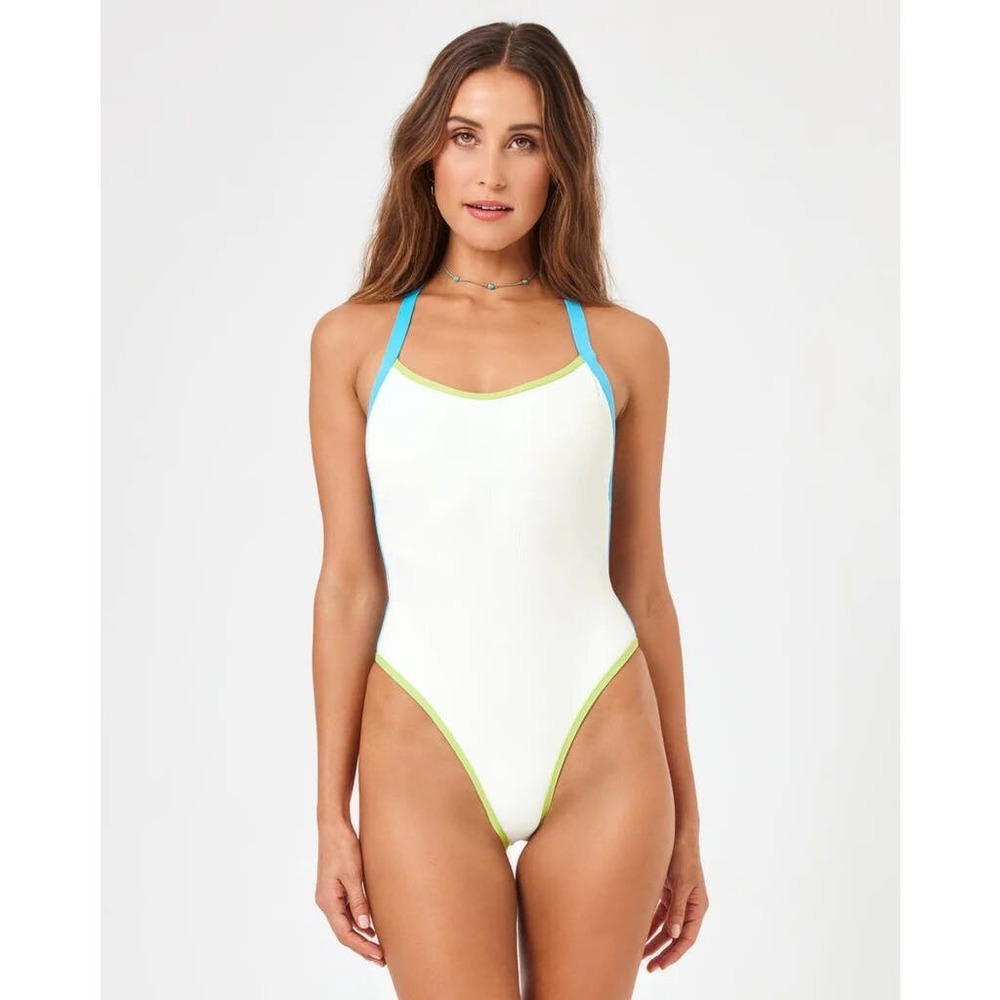L*Space Baewatch Colorblock Trim Ribbed One-Piece Swimsuit Size XS NWT